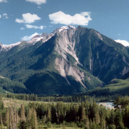 Incomappleux River valley looking downriver; Boyd Creek entering from the left. 1974 — Creative Commons.